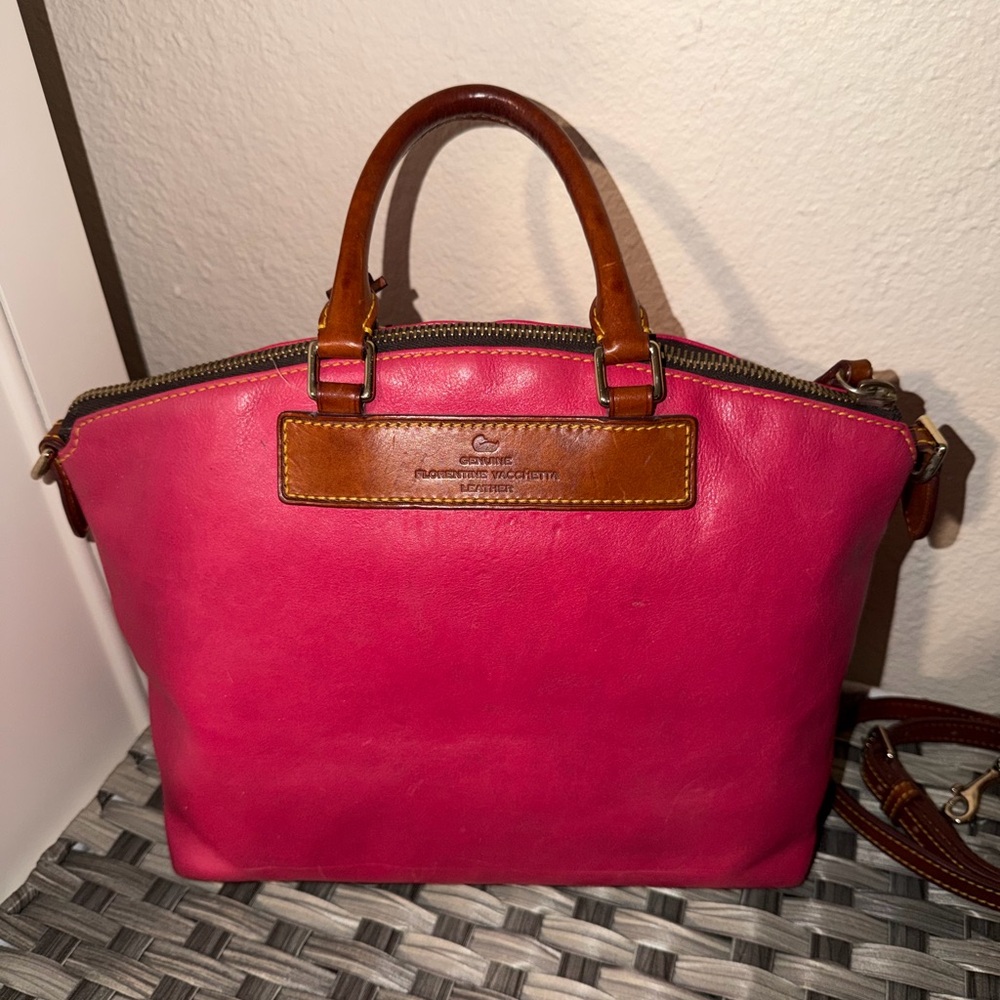 Dooney & Bourke Florentine Leather Satchel Pink w Leather Strap & Duck Hangtag - Picture 13 of 16